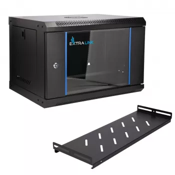 EXTRALINK LITE 6U 530X400 nástenný rack čierny s policou