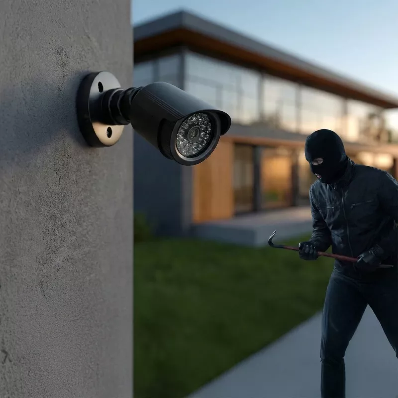 Atrapa rúrkovej kamery CEE IR1800 B, simulovaná bezpečnostná kamera s IR LED, čierna