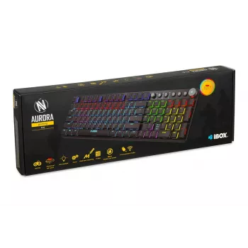 Klávesnica IBOX AURORA K-6 — Full-Size QWERTY, RF Wireless + Bluetooth, RGB podsvietenie, mechanické low-profile klávesy, čierna