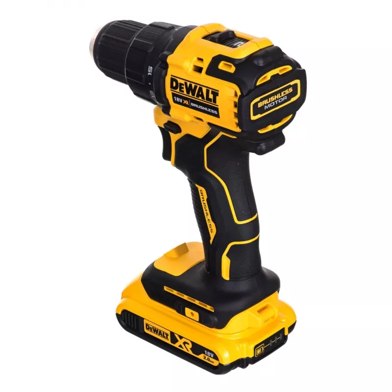 Akumulátorový vŕtací skrutkovač DCD708D2T, 18Volt žltá/čierna, 2x Li-Ion akumulátor 2,0 Ah, v TSTAK boxe