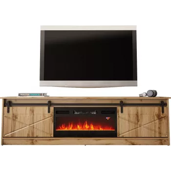 TV skriňa Cama Meble GRANERO s krbovou skriňou, wotanský dub, 2000×350×567 mm, 2 dvere, 2 police