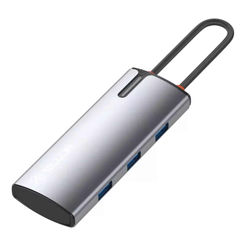USB-C hub Tellur TLL321061 s PD 3.0 100W, HDMI výstupom a 3× USB 3.0 portami