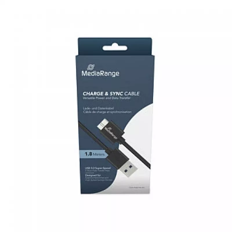 USB kábel MediaRange MRCS240 — USB A na Micro-USB B, USB 3.2 Gen 1 (3.1 Gen 1), 1,8 m, čierny