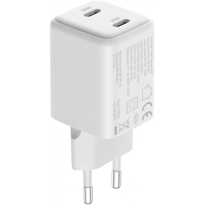 Nástenná USB-C nabíjačka YENKEE G35D 2x18W Power Delivery 3.0 3A