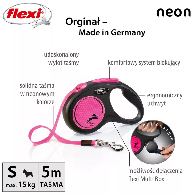 Flexi New Neon S 5 m psie automatické vodítko