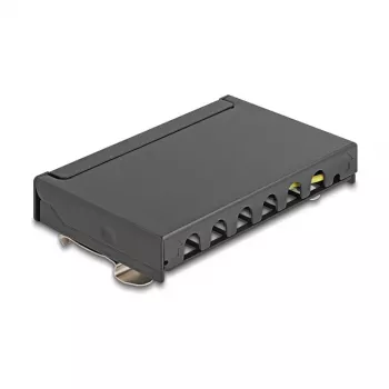 Patch panel DELOCK Mini Desktop RJ45 6 portov Cat.6A tienený, kov, čierny, 80×22×125 mm