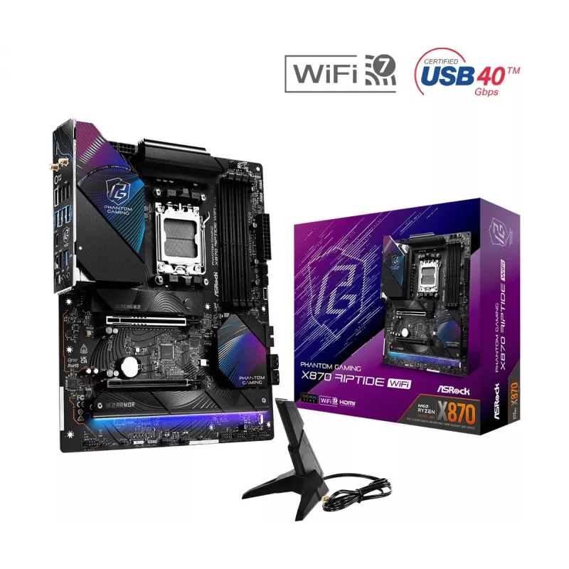 Základná doska ASRock X870 Riptide WiFi — ATX, AMD X870, Socket AM5, DDR5, 4 DIMM, 256 GB, Wi‑Fi 7, 2,5GbE