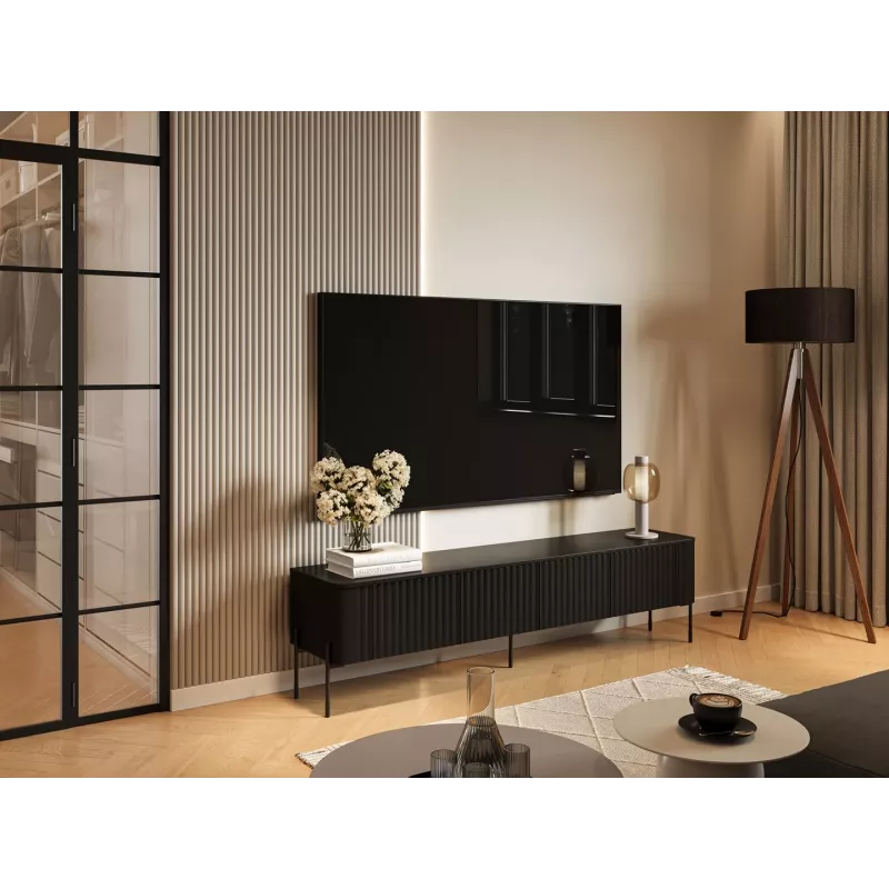 TV skrinka cama meble VERA 190x40x50 cm – matný čierny vrch a rám