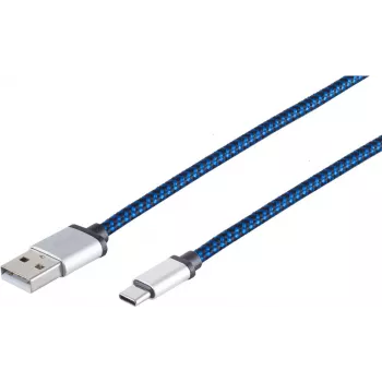 USB kábel S/CONN 14-50024 USB 2.0 2 m USB A USB C modrý