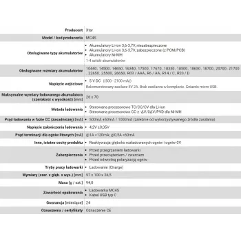 XTAR MC4S 4-slotová stolová nabíjačka pre cylindrické Li-Ion 18650 a NiMH (A/AA/AAA/AAAA/C/D), 1 A výstup, 5 V vstup, čierna