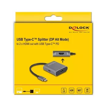 DeLOCK USB Type-C rozbočovač DP Alt Mode na 2 x HDMI MST 3840x2160
