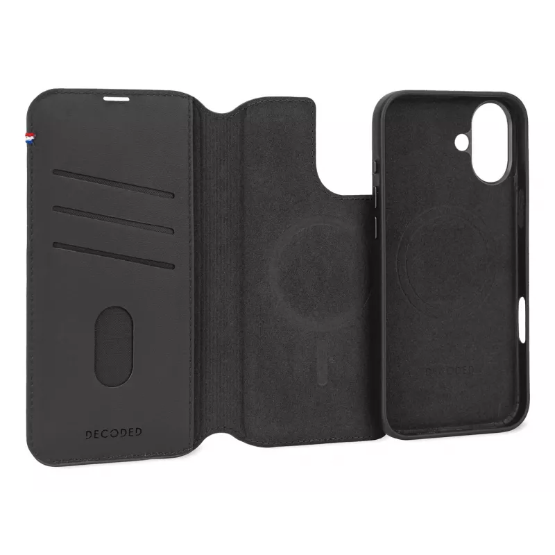Kožené puzdro pre iPhone 16, čierne