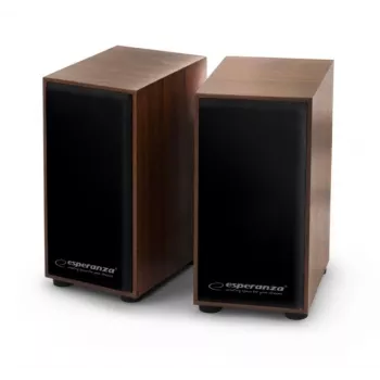 Reproduktory ESPERANZA EP122 2.0 káblové stolové reproduktory, 2×6 W RMS, drevené puzdro, otočný regulátor hlasitosti, 60–20000 Hz