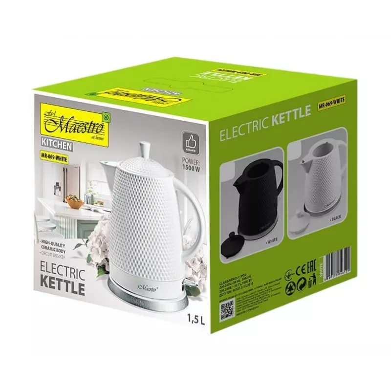 Maestro MR-069-WHITE Keramická elektrická kanvica, 1,5 L, 1500 W, biela