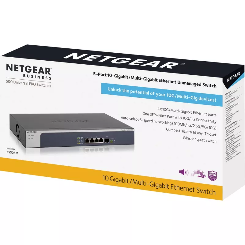 NETGEAR XS505M Unmanaged 10G Ethernet (100/1000/10000) sivá, strieborná