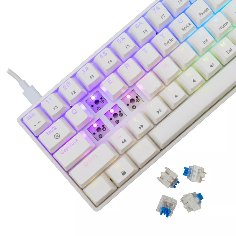 Káblová mechanická klávesnica White Shark Shinobi-2 (GK-004221) — modré spínače, biela, US-layout