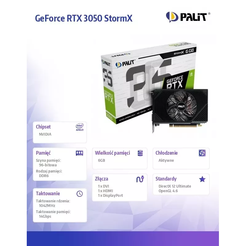 Palit GeForce RTX 3050 StormX 6GB GDDR6 Grafická karta