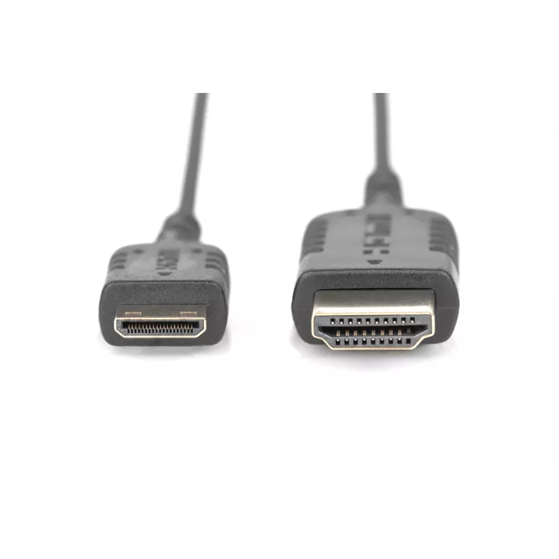DIGITUS HDMI High Speed Connection Cable – HDMI kábel – HDMI samec na 19 pin mini HDMI Type C samec – 2,0m – dvojitá izolácia – čierna – geform