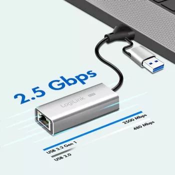 USB-A/-C na 2,5G Ethernet adaptér, sivý