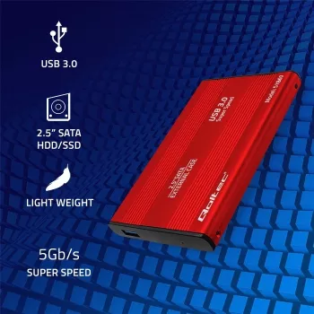 Puzdro na HDD/SSD QOLTEC 51860 pre 2,5-palcové SATA-III disky, USB Type-A, 5 Gbit/s, hliník, červená
