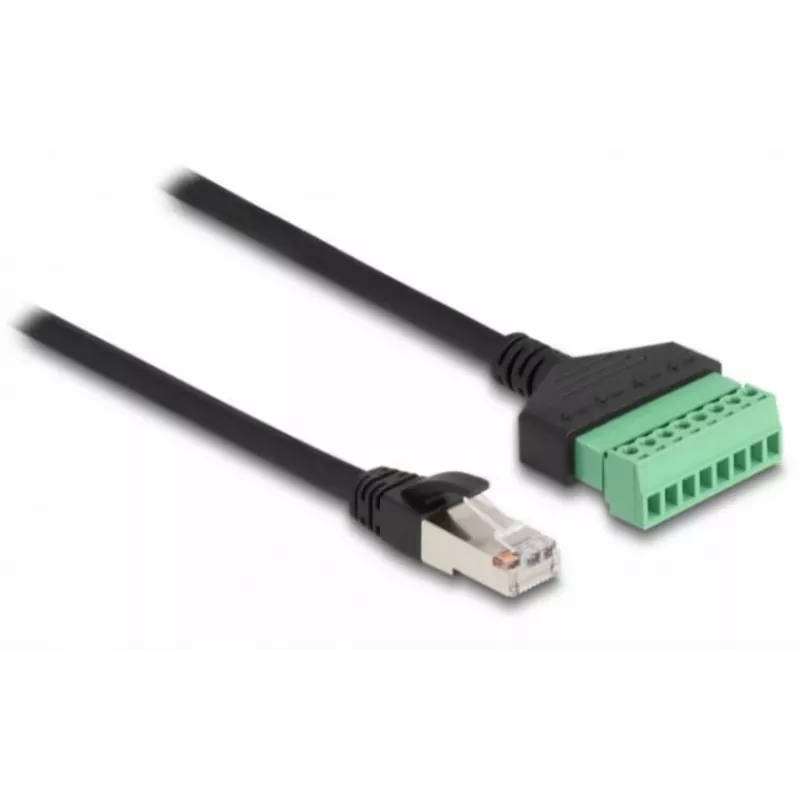 DeLOCK RJ45 kábel Cat.6 konektor samec na adaptér so svorkovnicou 30 cm čierny zelený