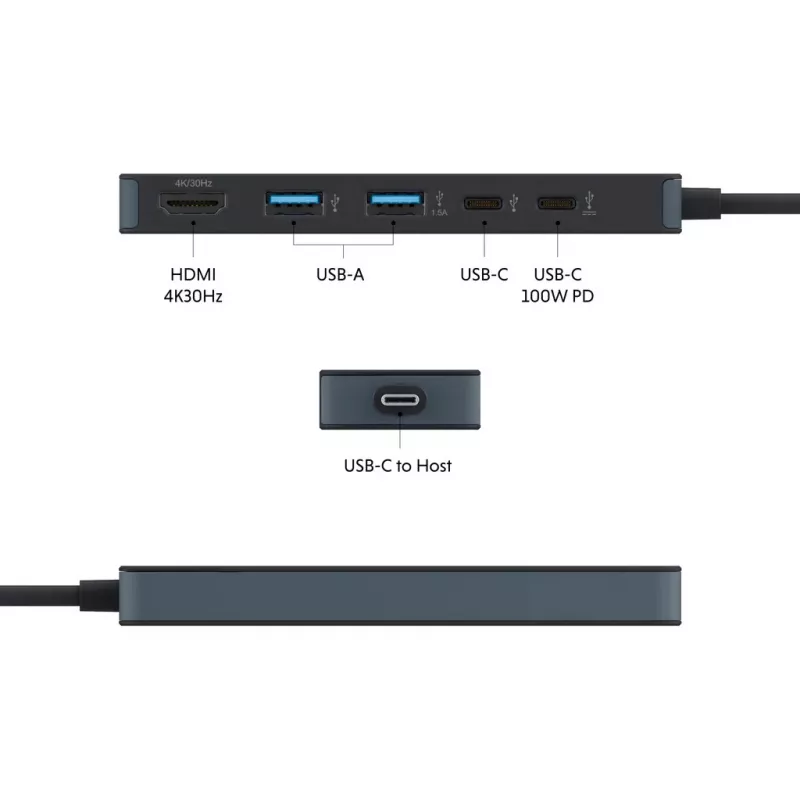 Hyper HyperDrive Flex HD4101BKGL 5-portový USB-C rozbočovač (2x USB-A, 1x USB-C, 1x HDMI), čierny