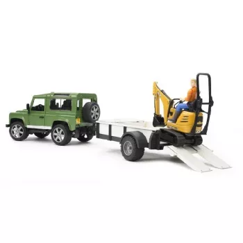 BRUDER Land Rover Defender s prívesom CAT a figúrkou, hračkárske vozidlo