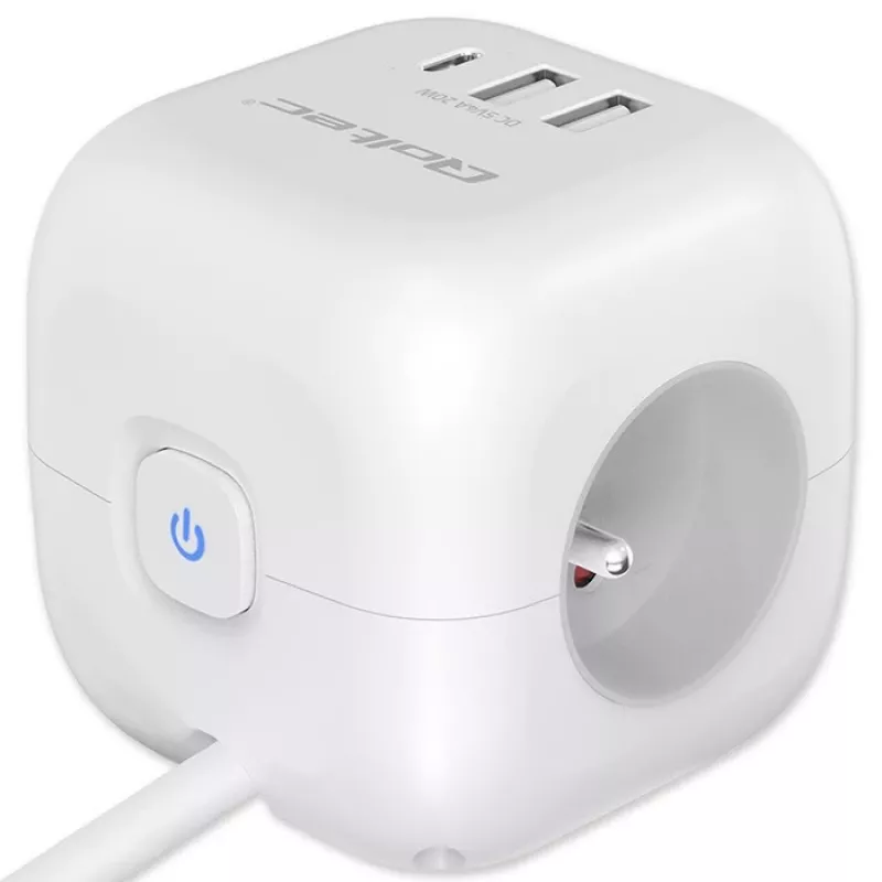Power Cube QOLTEC 52547 predlžovacia zásuvka 3×AC zásuvky, 2×USB-A, 1×USB-C PD 20W