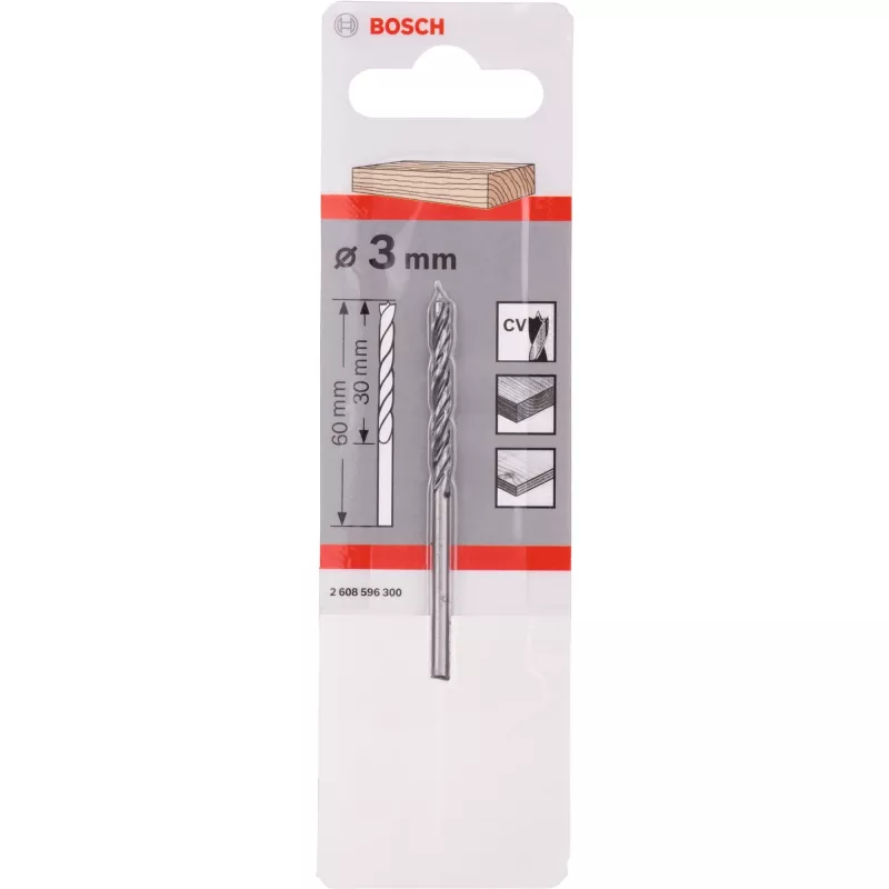 Bosch štandardný vrták do dreva so strediacim hrotom priemer 3 mm dĺžka 61 mm