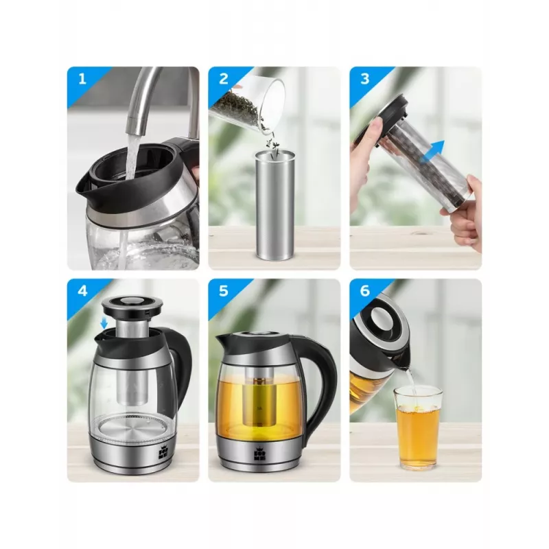 Forme FKG-448 sklenená elektrická kanvica, 1,8 l, 2200 W, regulácia teploty, sivá