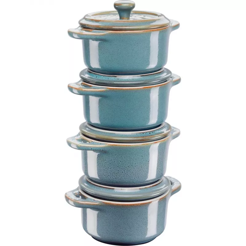Staub Mini Cocotte Okrúhly, 4 ks - 200ml, Antická Tyrkysová