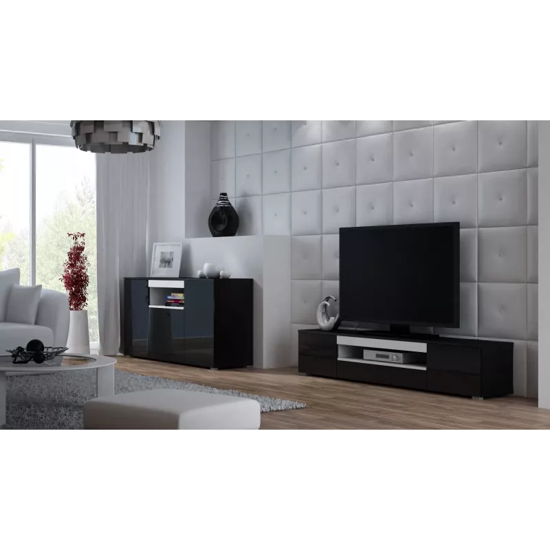 Cama komoda VIVA 150 čierna/čierna lesklá + biela