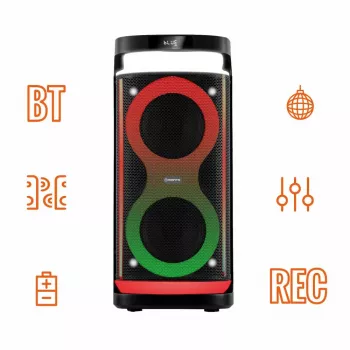 Prenosný reproduktor MANTA SPK0601B100, 100 W, Bluetooth, karaoke, bezdrôtový mikrofón, batéria, ekvalizér, disco osvetlenie