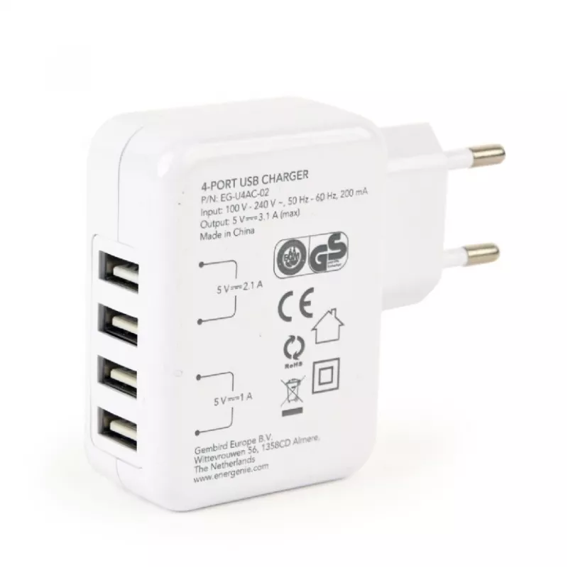 USB nabíjačka univerzálna biela/4-portová EG-U4AC-02 GEMBIRD