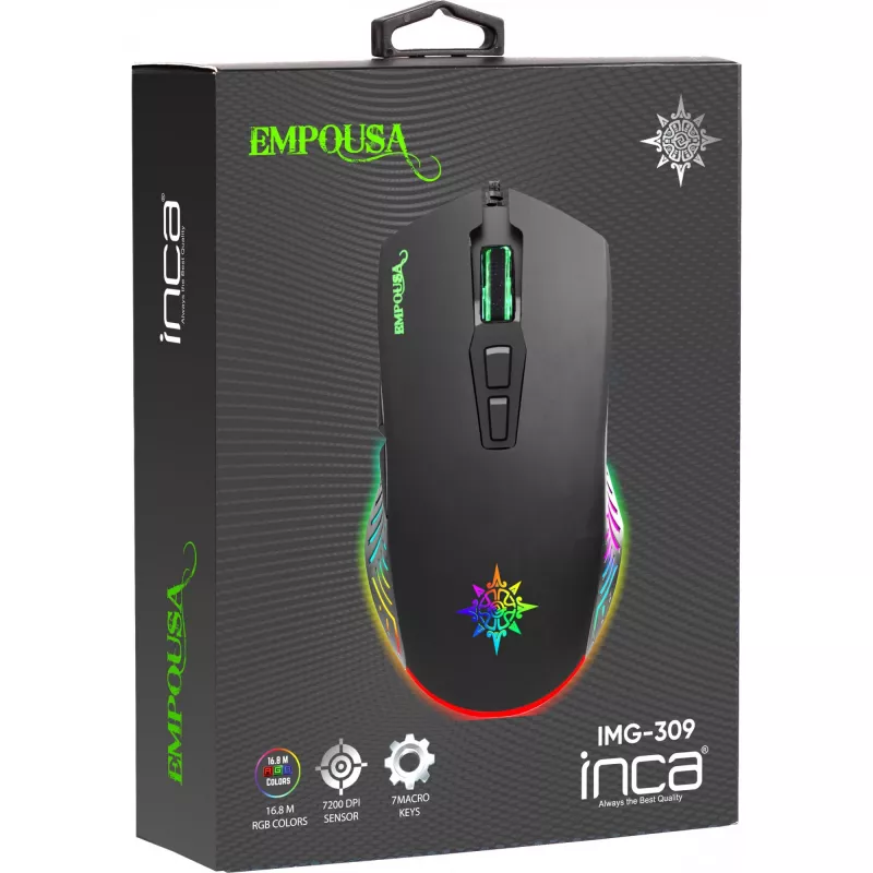 INCA herná myš IMG-309 7200 DPI. RGB. 7 tlačidiel. USB. SW retail