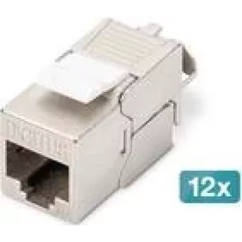 DIGITUS CAT 6A tienený Keystone modul, bez nástroja, RJ-45, plochý, strieborný — balenie 12 ks
