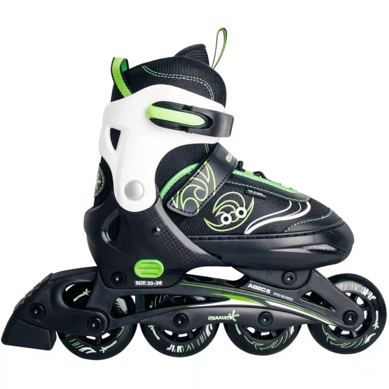 Inline korčule Muuwmi 682 nastaviteľná veľkosť 33–36 zelená/čierna so sadou chráničov