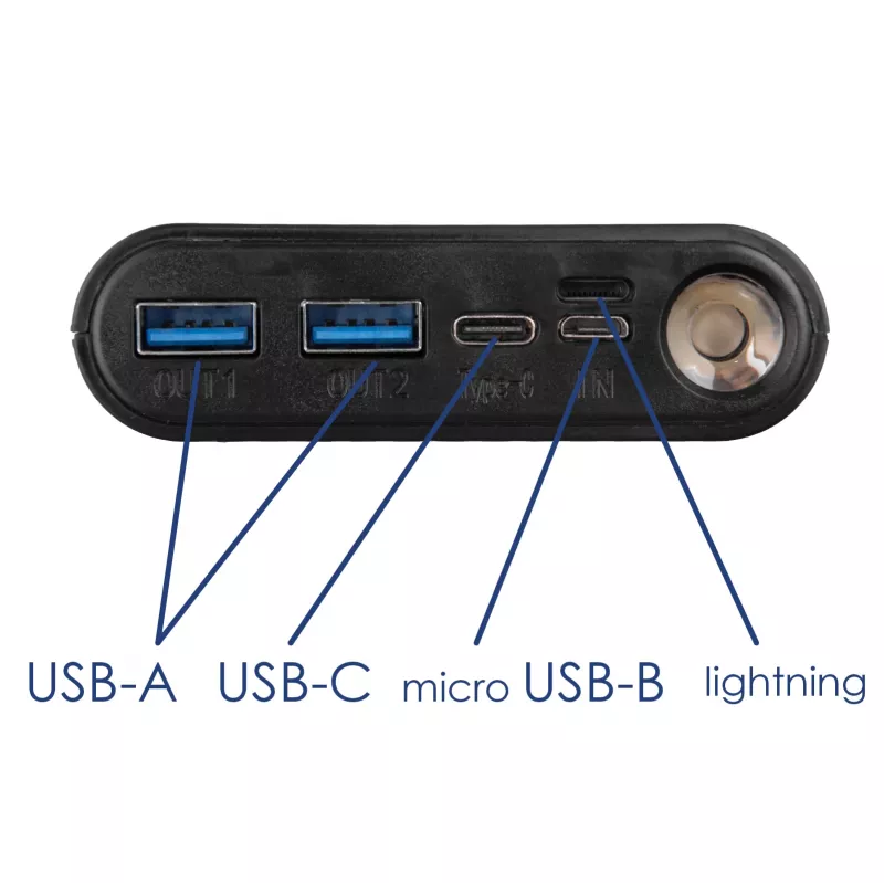 Akyga AK-BC-04 Skrinka na powerbanku 20000 mAh, 8x 18650, 18W PD QC4+, USB-C, 2x USB-A, Lightning