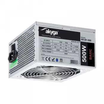 Akyga Basic AK-B1-500 ATX napájací zdroj 500 W, 120 mm ventilátor, pasívne PFC, sivý
