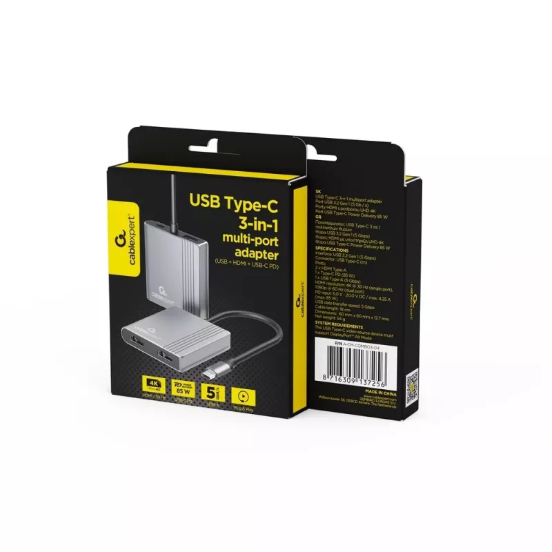 I/O adaptér USB-C na HDMI/USB3/3-IN-1 A-CM-COMBO3-04 GEMBIRD