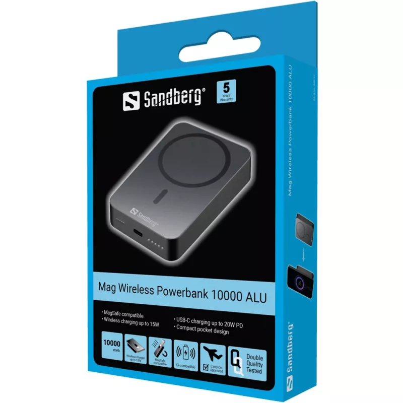 Prenosná nabíjačka Sandberg Mag Wireless Powerbank 10000 ALU, 10000 mAh