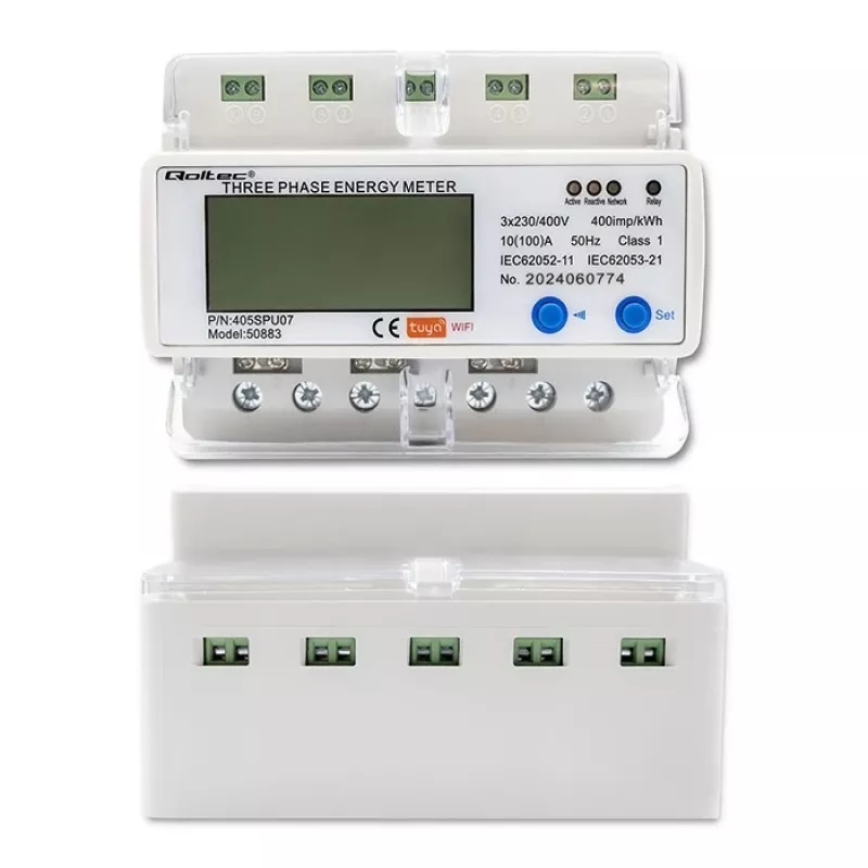 Trojfázový elektromer QOLTEC 50883 Wi‑Fi 400V s LCD displejom