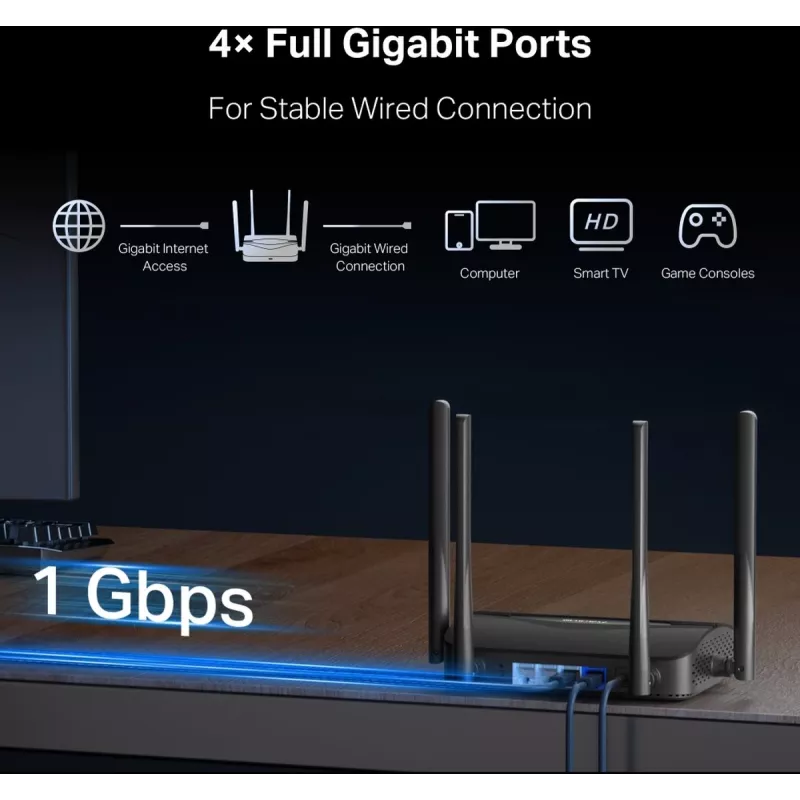 Stolný router MERCUSYS MR25BE EasyMesh Wi‑Fi 7 Dual‑Band 2,4/5 GHz, 3600 Mbit/s, 3× Gigabit-LAN, 4 externé antény