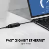 Ethernet adaptér Aukey CB-A30 USB‑C na Gigabit RJ45 10/100/1000 Mbps, USB 3.0, hliník, LED indikátory