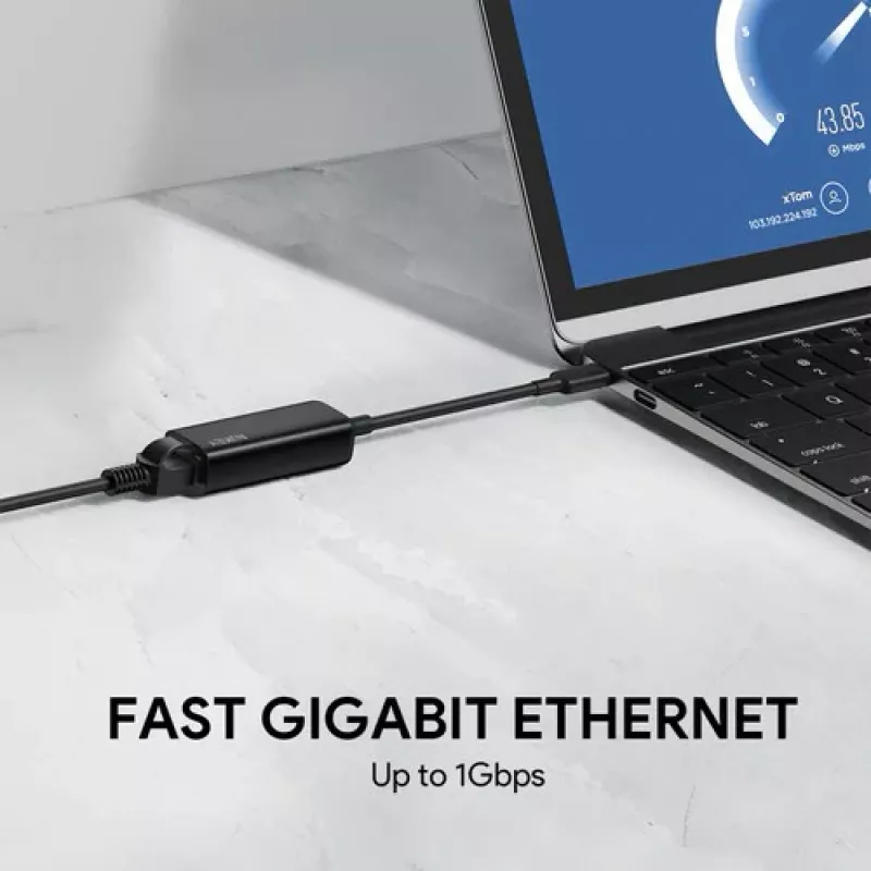 Ethernet adaptér Aukey CB-A30 USB‑C na Gigabit RJ45 10/100/1000 Mbps, USB 3.0, hliník, LED indikátory