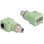 Delock 60683 adaptér M12 X-coded 8-pin samec na RJ45 samica, Cat.5e, uhlový 90 stupňov, zelený