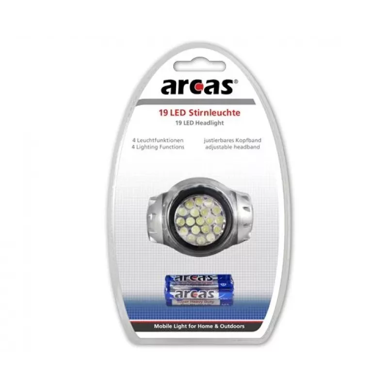 Arcas Čelová lampa 19 LED 4 svetelné funkcie