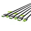 Green Cell GC Ray KABGCSET01 sada káblov USB-A na USB-C, 3 ks (30 cm, 120 cm, 200 cm), zelená LED, rýchle nabíjanie QC 3.0, čierna