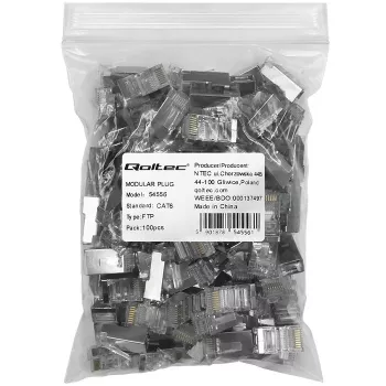 RJ45 modulárny konektor samec QOLTEC 54556 CAT6 FTP, strieborný, 18×22×11 mm, balenie 100 ks
