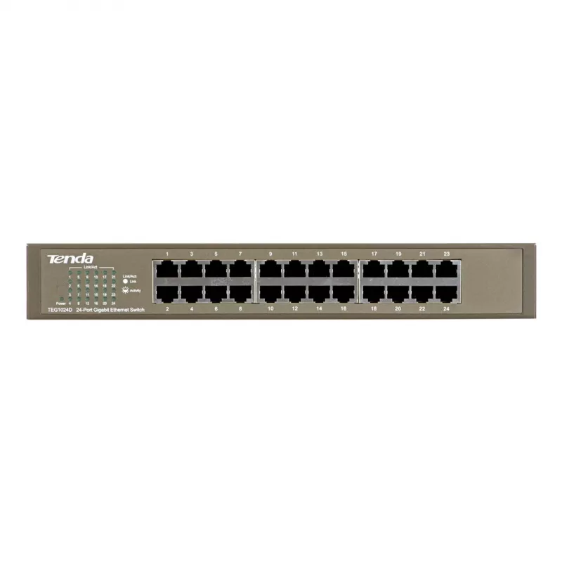 Neupravovaný switch TENDA TEG1024D 24-port Gigabit Ethernet, 48 Gbps, 8000 MAC tabuľka, modrý
